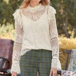 Sundance Ivory Lace Blouse NWT Boho Victorian Sheer Ruffle PXXS